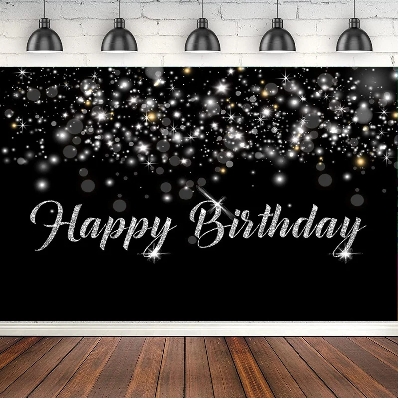 

Фон для фотосъемки для взрослых и детей, блестящий черный и серебряный баннер на день рождения, боке с блестками, фон для торта, декор стола, баннер