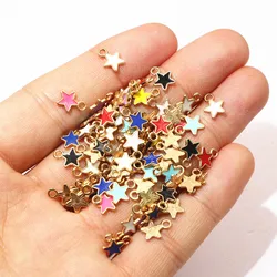 100pcs 6x8mm Enamel Small Stars Charms Pendant 9-colors Zinc Alloy Metal DIY Jewelry Making Accessories for Bracelet Necklace