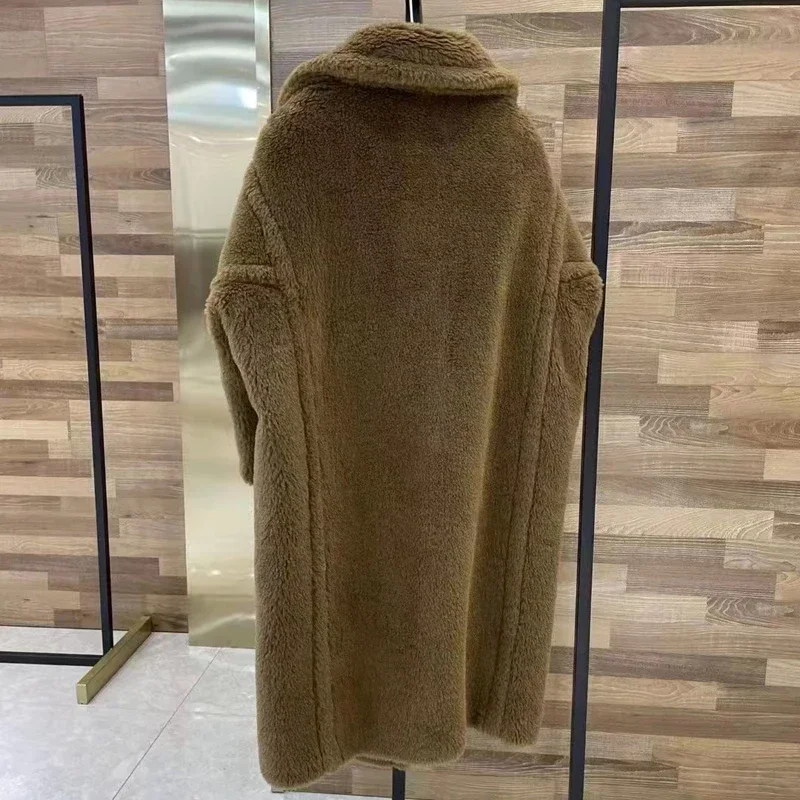 Abrigo de mujer de alta calidad invierno nueva moda 26% chaqueta de lana de oveja auténtica 62% Alpaca 12% ropa larga de seda 1951 patrón grueso cálido