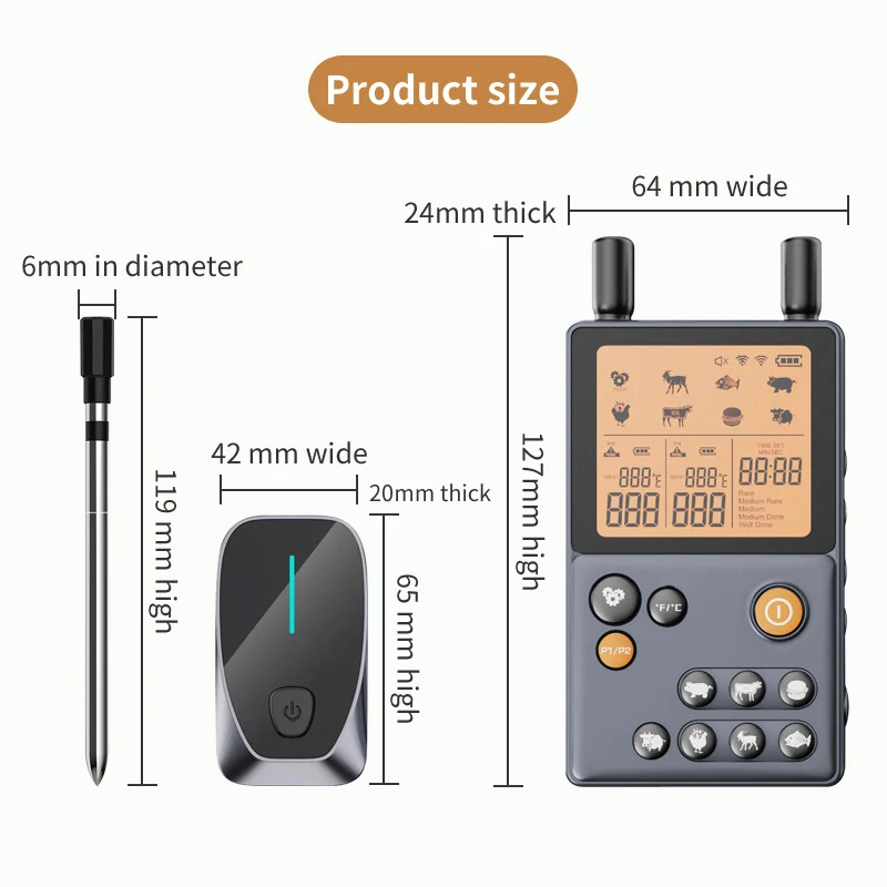 Wireless Meat Thermometer Digital Dual Probe With Signal Amplifier & Display Screen Real Time Monitoring for Kitchen Smoking BBQ