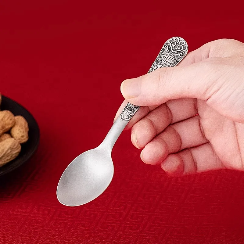 

Серебряная ложка 99,9% чистого серебра, съедобная ложка для западной еды, серебряная ложка Wufu Linmen, бытовая ложка, ложка для риса