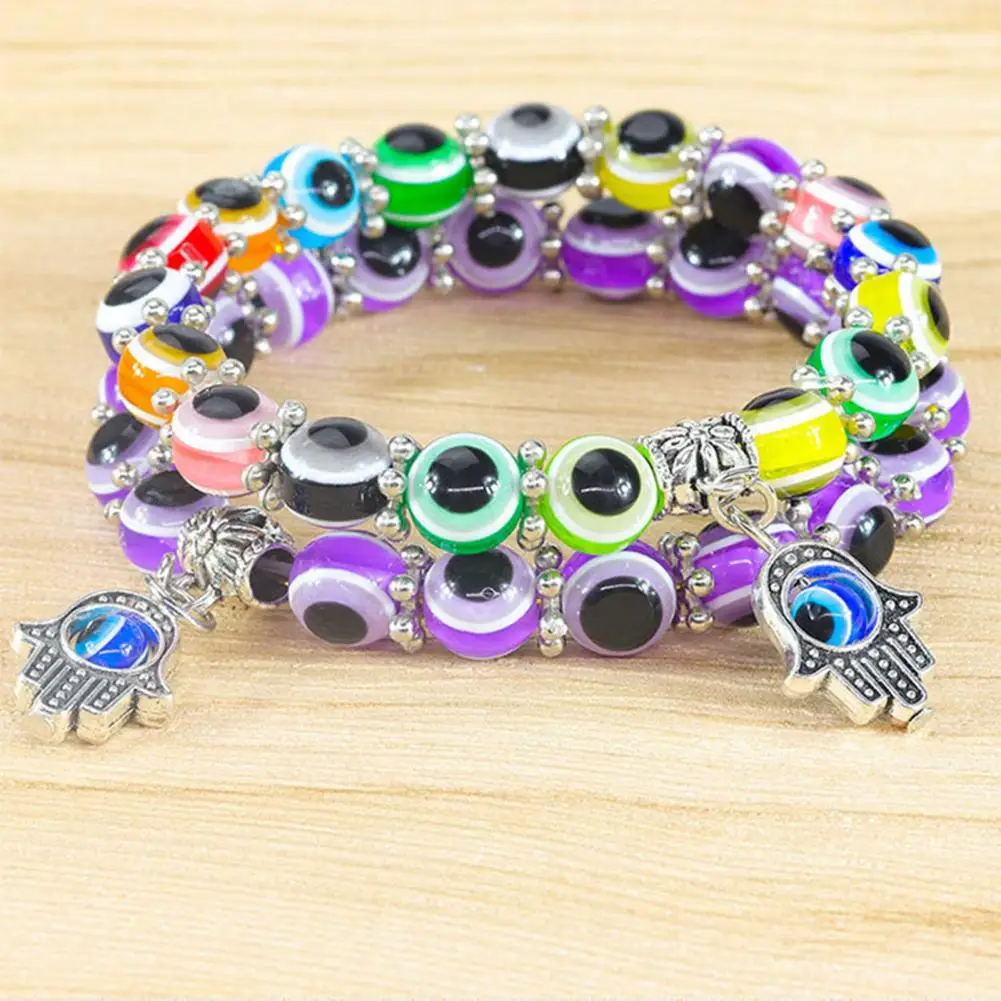 

Colorful Blue Eye Bracelet Couple Elastic Beaded Bracelet Ball Beads Adjustable Stretch Design Wrist Bangle Adult Jewelry