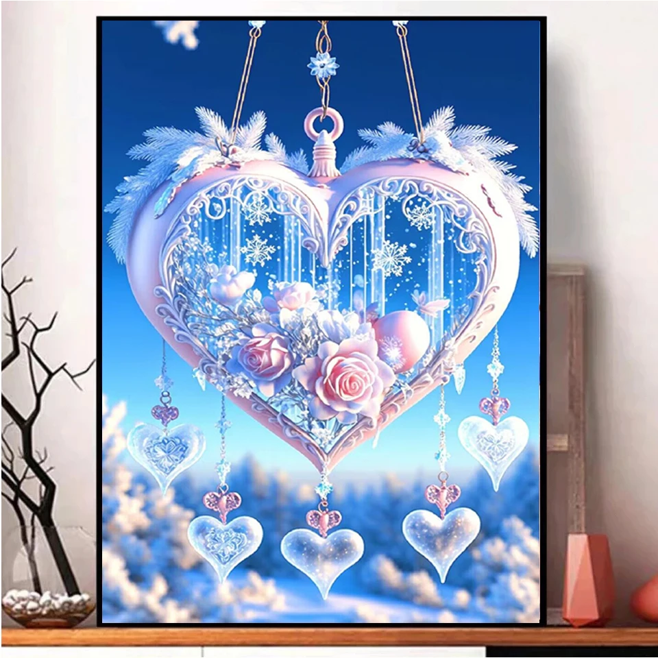 Diamond Embroidery Heart-shaped Wind Chime Diamond Painting Rose 5D Full Mosaic Kit Dream catcher Rhinestone Square Drill Decor