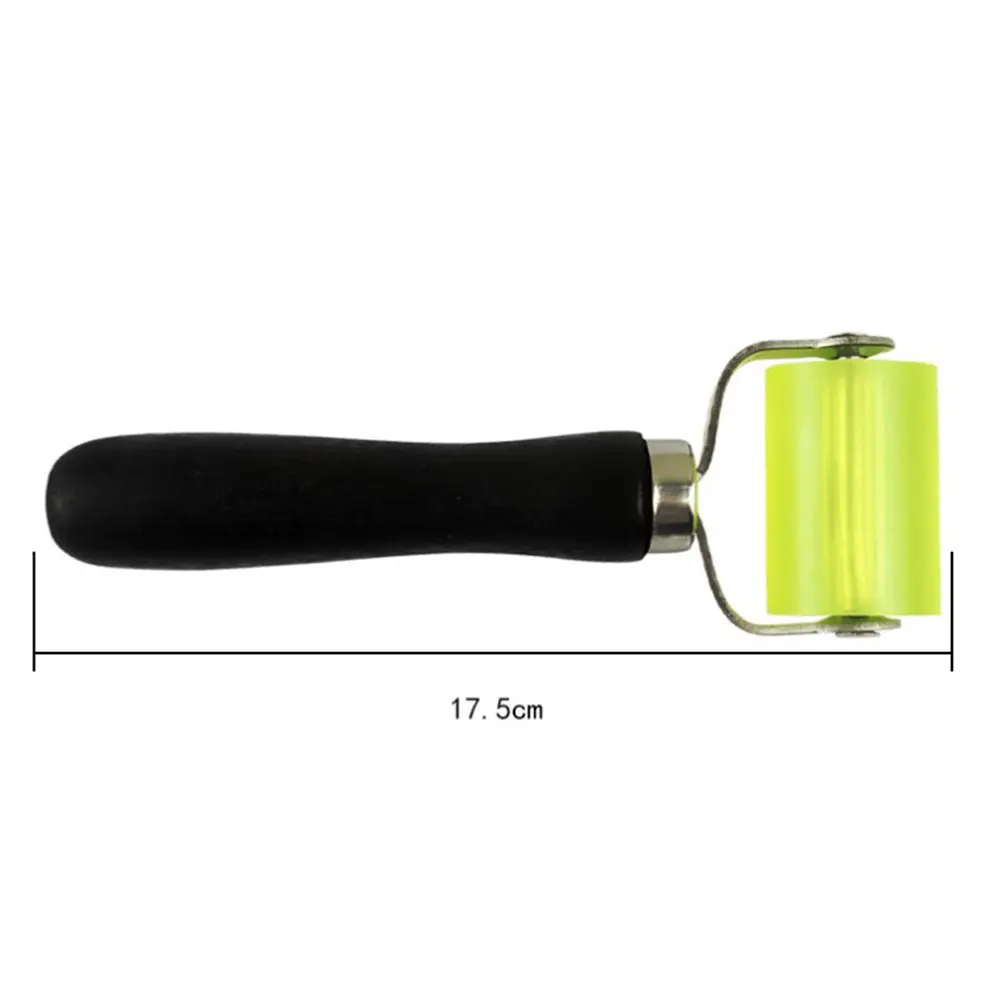 Professional Car Sound Deadener Application Roller with Black Wood Handle and Clear Green Solid Rubber Wheel for Even Pressure