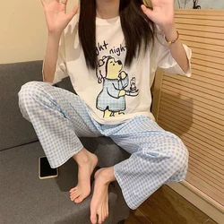 Disney Cartoon Mickey Winnie Snow White Pajamas Ladies Summer Short Sleeves Cute Pants Thin Girls Loose Homewear Pajamas Set