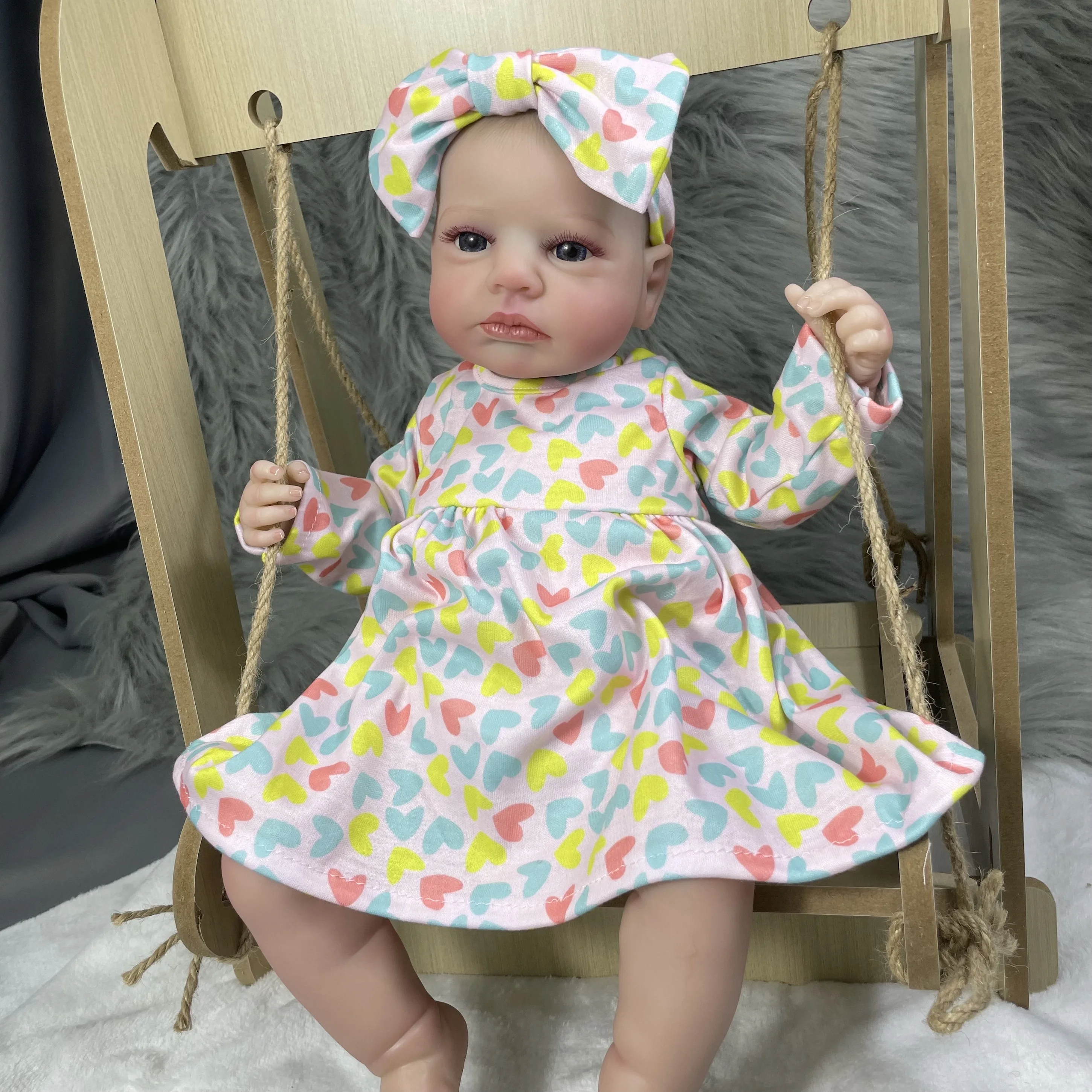 LouLou – poupée bébé Reborn éveillée de 50CM, yeux bleus ouverts, peau 3D, veines visibles, poupée d'art à collectionner, jouet cadeau pour filles