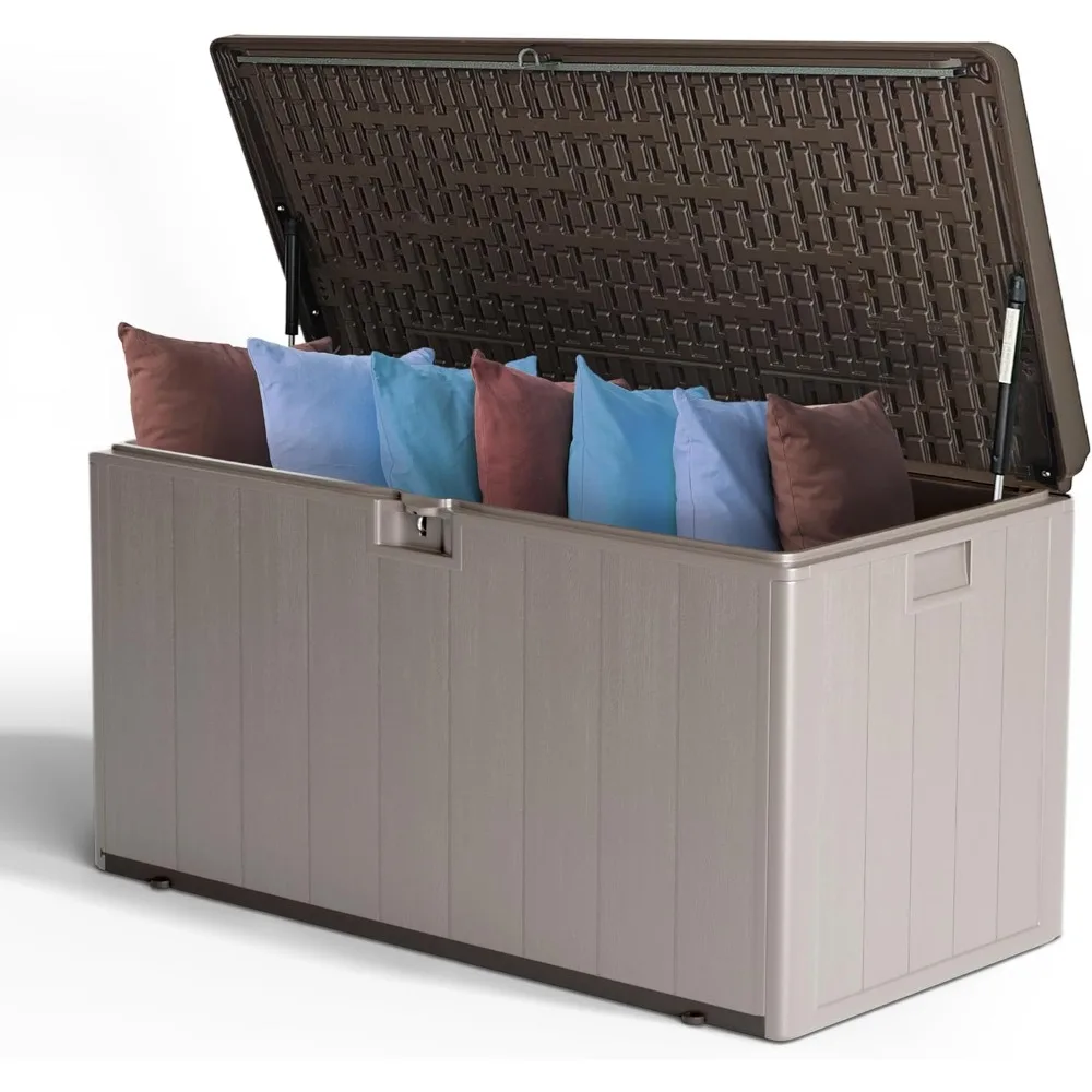 

120-Gallon Heavy-Duty Deck Box, Constructed with Double-Wall Waterproof Resin and featuring a Lockable Lid with UV Protection fo