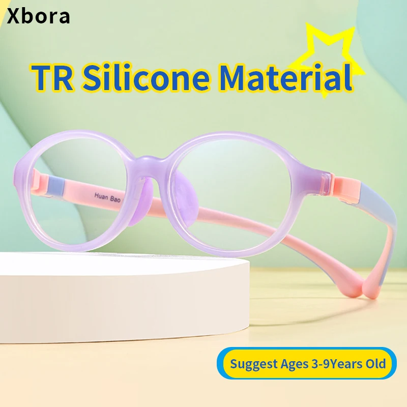 Xbora Oval TR90 Kids Eyeglass Frames Comfortable Optical Glasses with Sports Straps Boys Girls Prescription Glasses 9002