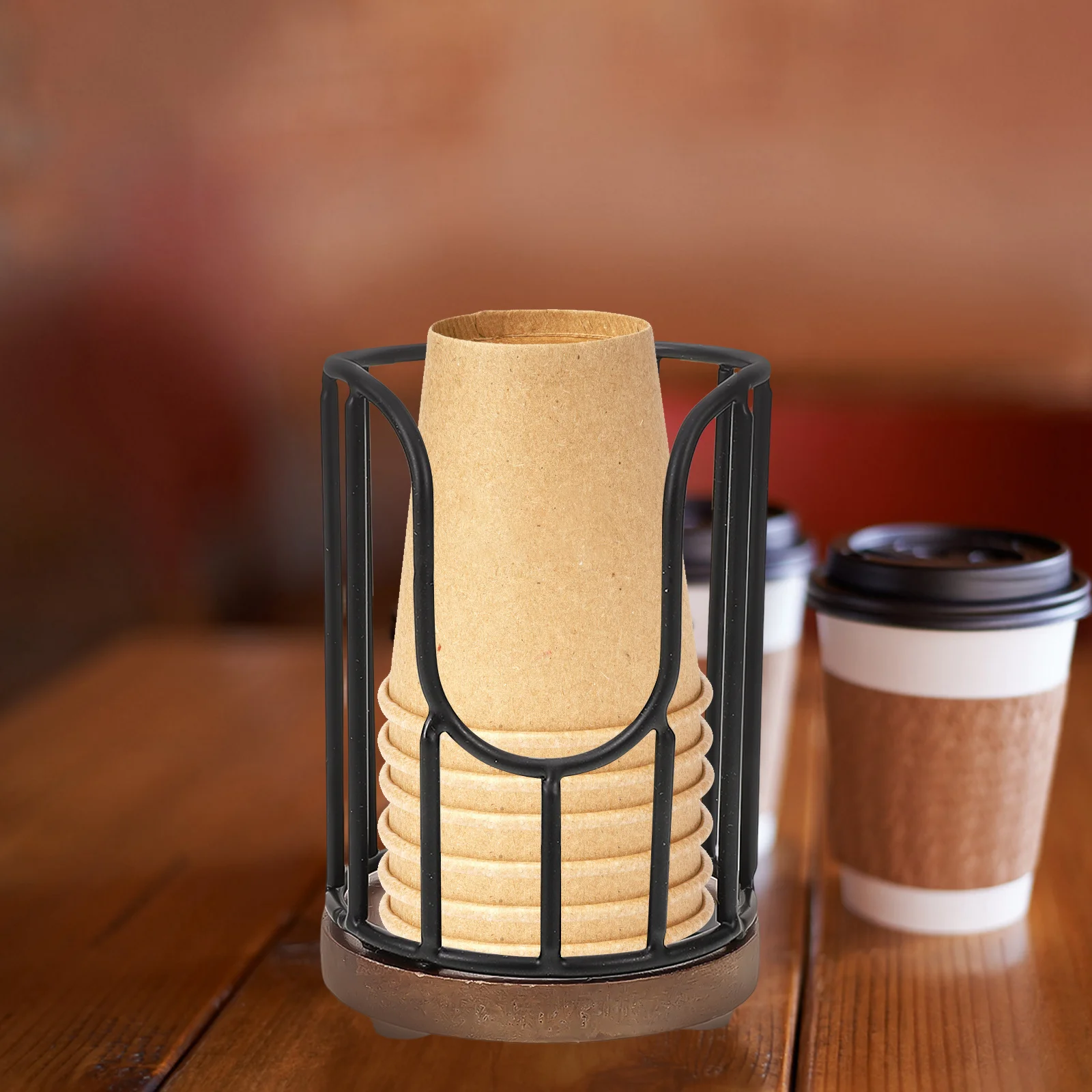 

Paper Cup Organizer Coffee Cup Dispenser Wooden Base Table Holder for Home Cafe Countertop Coffee Station Organizer