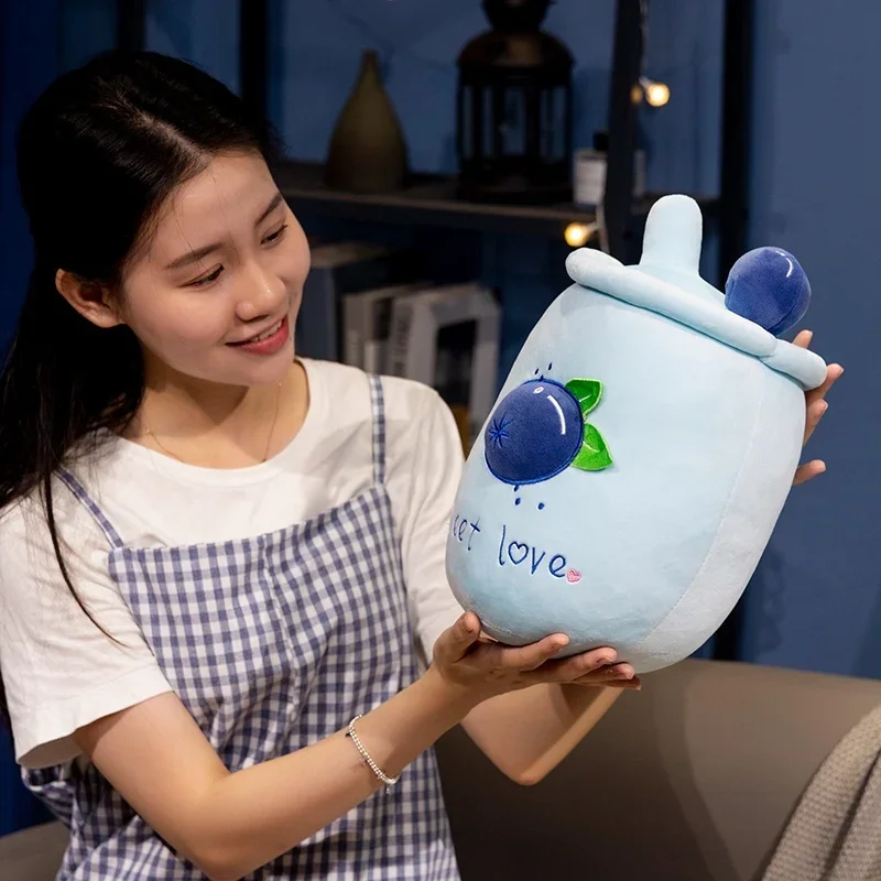 Copo de chá de leite fofo e realista, brinquedo de pelúcia macio, sabor de frutas, copo de chá de leite, decoração engraçada para quarto, sofá, presente adorável para crianças