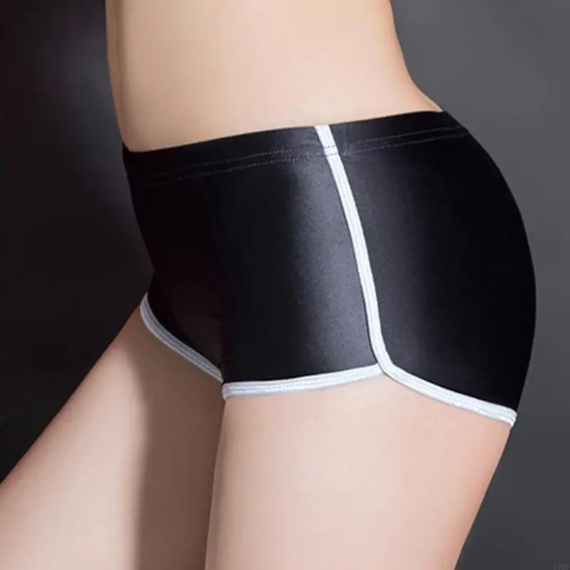 77HE 女性のローウエスト絶賛ディスコダンスボトムスオイルシャイニングホットパンツメタリック戦利品ショーツダンスフェスティバル衣装ギフト