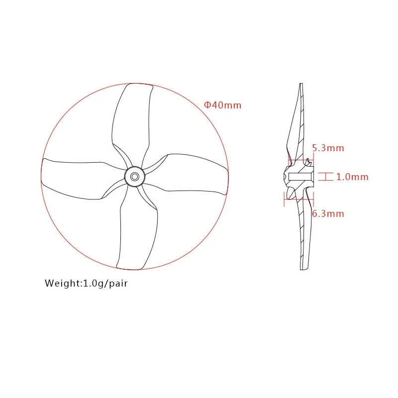 LDARC 1545 40mm 4-blade 10Pairs  Propeller 1.0mm Hub RC Drone Inductrix Beta75X Tiny GT7 Mobula7 Props