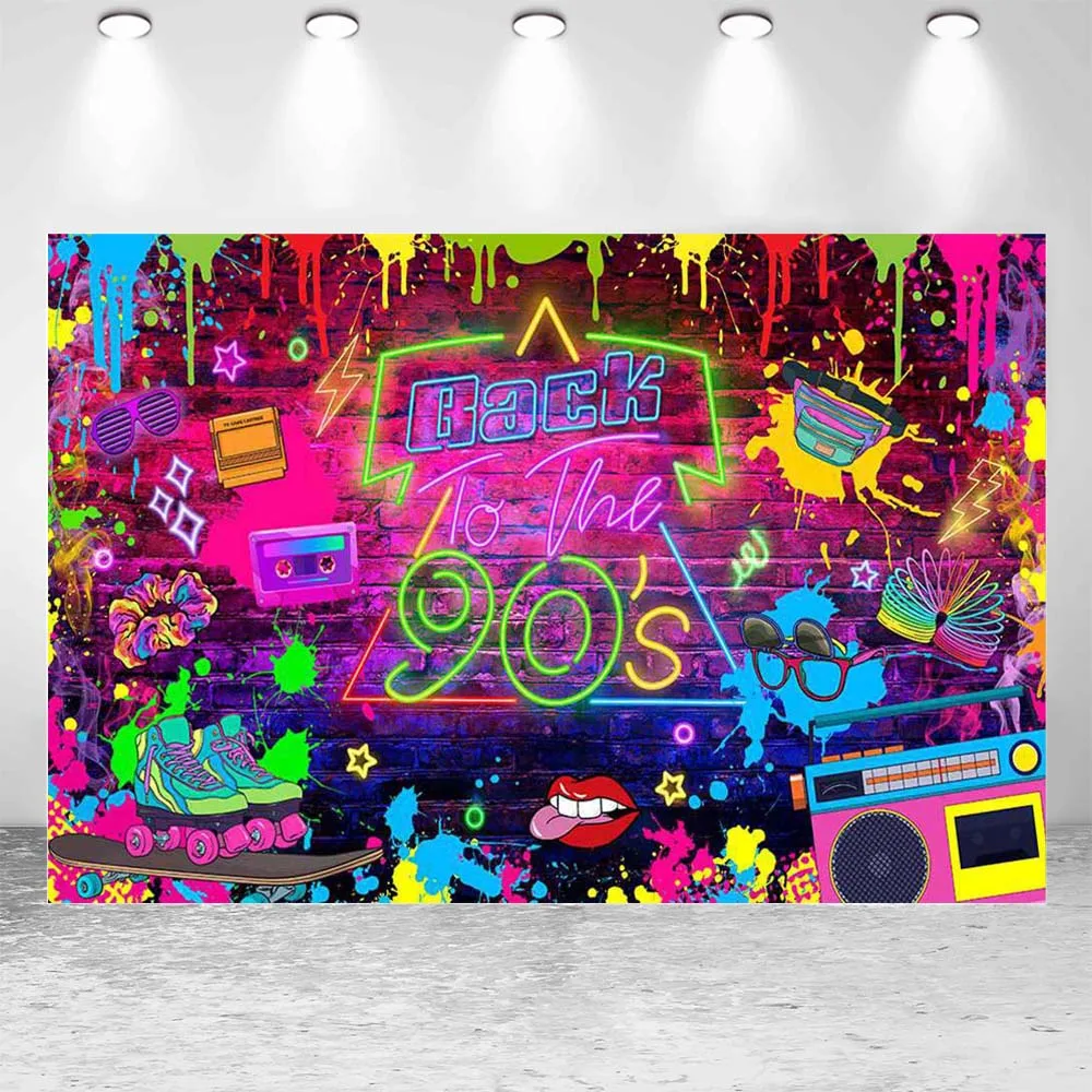 Mocsicka Back To The 90's Backdrop Graffiti Splash Glow Hip Hop Street Retre Birthday Party Decor Photo Backgrounds Studio Props