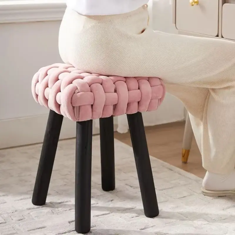 

Comfortable Makeup Stool Bedroom Dresser Stool Cute Girl Nail Art Small Chair Nordic Solid Wood Nordic Style Furniture Ottomans