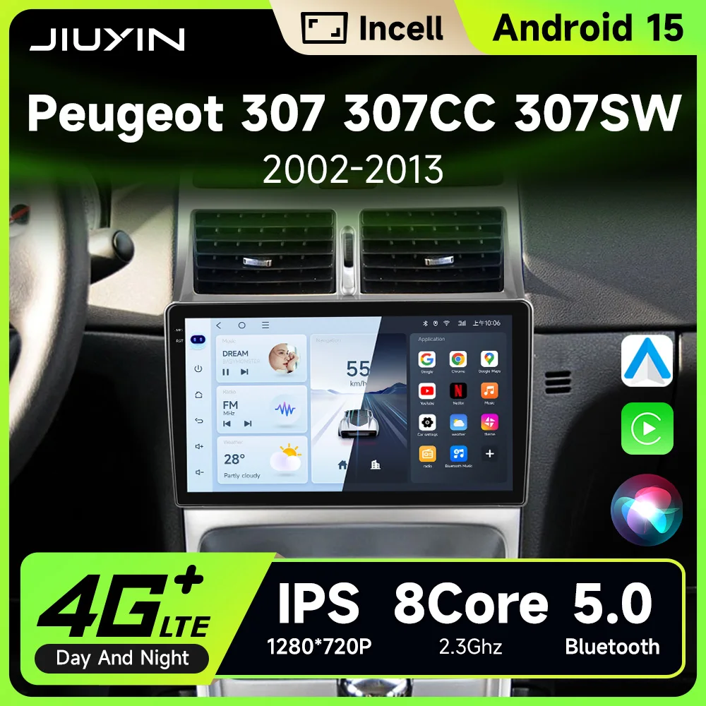 JIUYIN 9inch Car Radio For Peugeot 307 307CC 307SW 2002 - 2013 wireless CarPlay Android Auto car intelligent No 2 din 2din DVD