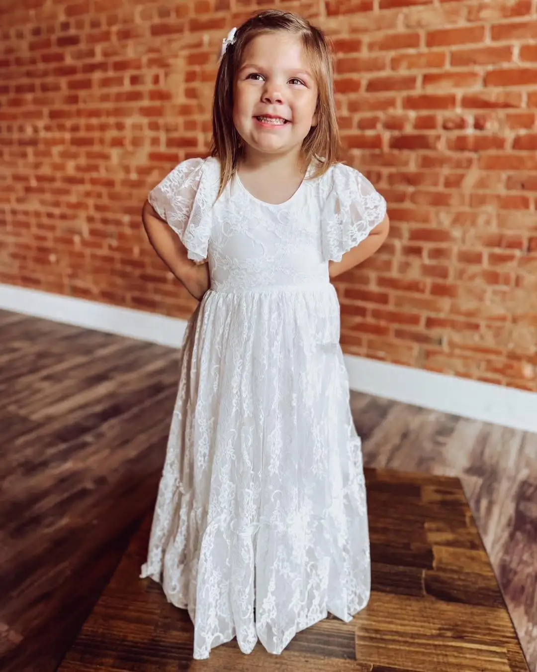 Princess White Lace Flower Girl Dress for Wedding A-line Floor Lenght Infant Baptism Gowns First Communion Gowns Customized