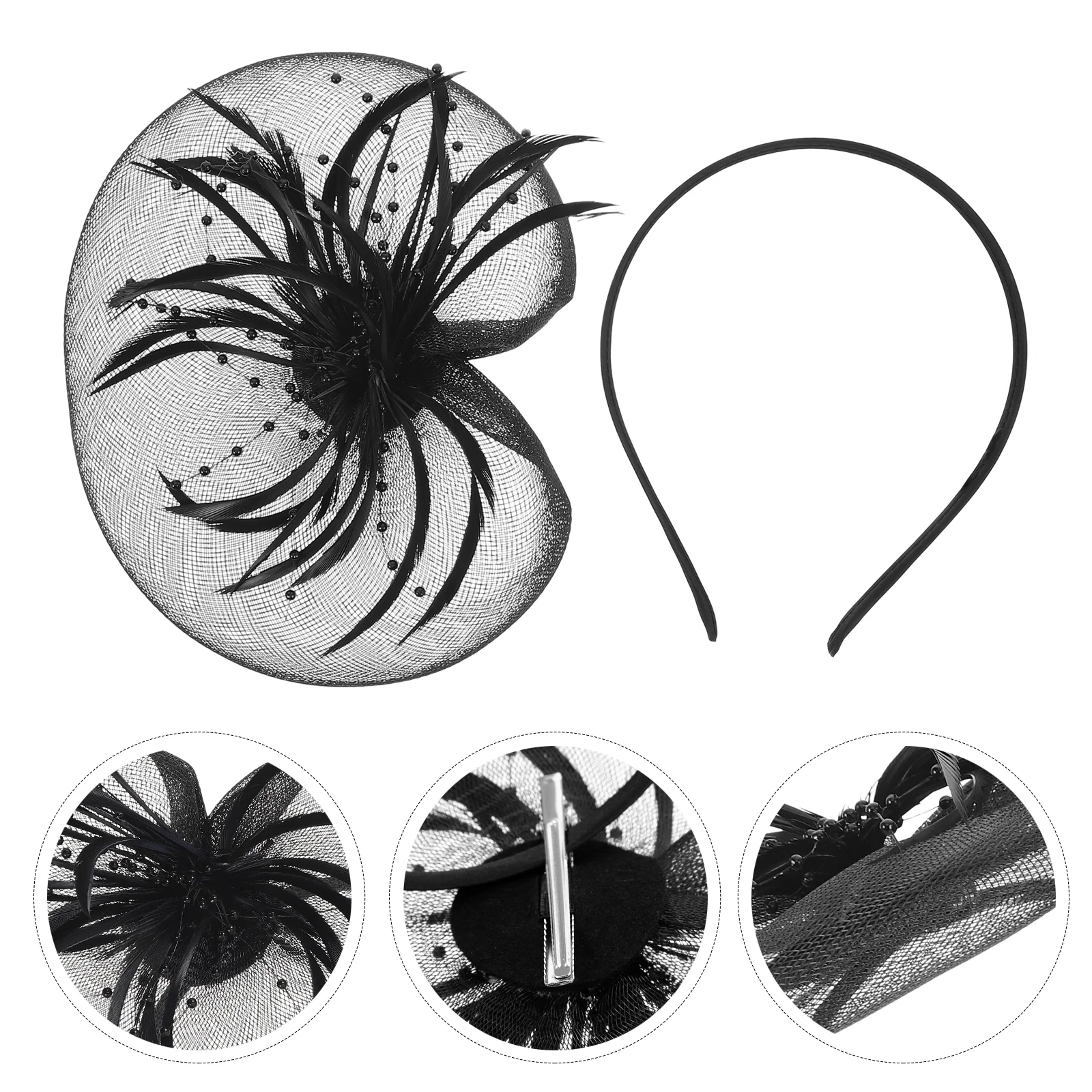 

Mesh Feather Headband Elegant Hair Clip Party Headwear Modeling Creative Accessories Miss Black Bow