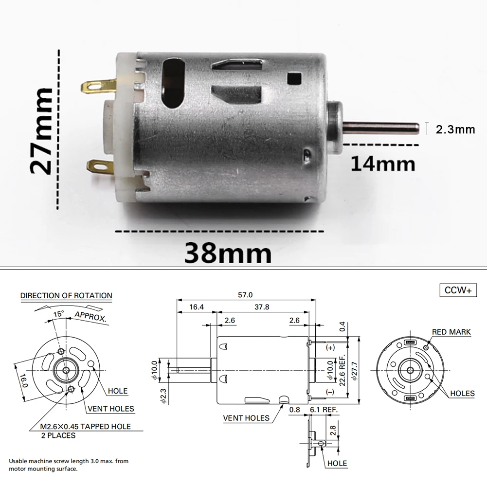 RS385 12V DC Motor 12000RPM High Speed Micro DC Motor Brushed Metal Stainless Steel Gear Motor for Electric Appliance Tools Part