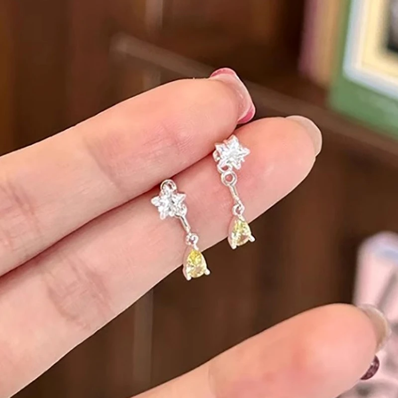 

925 Sterling Silver Charming Star Zircon Water Drop Pendant Stud Earring for Women Fine Jewelry High Luxury Vintage Accessories