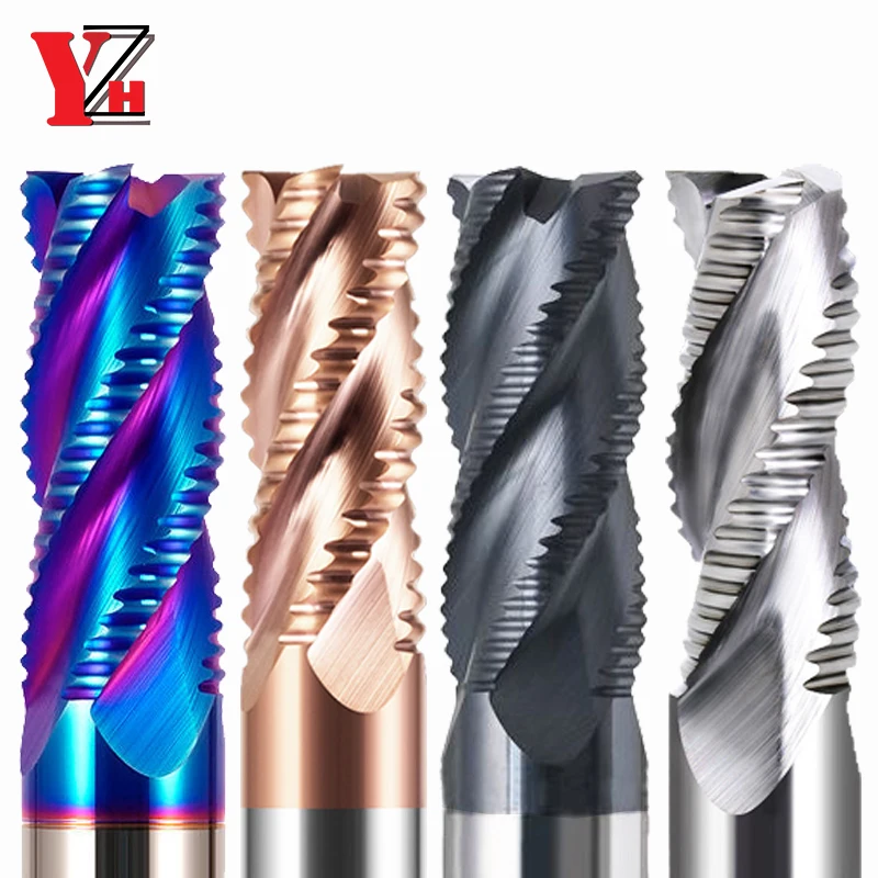 HRC65 Carbide Roughing End Mill 4 Flute CNC Milling Cutter Bit For Metal Rough Machine 4 5 6mm 8mm 10mm 12mm 14mm 16mm 18mm 20mm