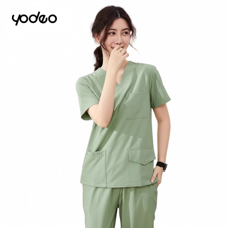 Vêtements de salle d'opération pour le lavage des mains, combinaisons à manches courtes et longues, robes chirurgicales de médecin, uniforme UC de pharmacie à la mode à col en V