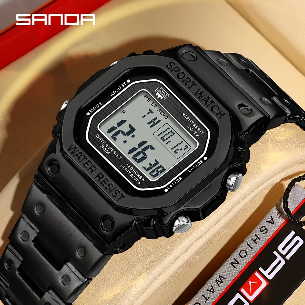 

Sanda 2162 Men's Alarm Clock Multifunctional Sports Watch Square Fashionable Lift Hand Light Waterproof Electronic Watch