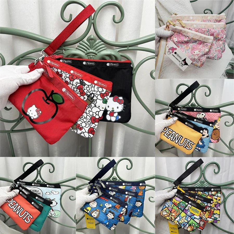 Lesportsacs Hello Kitty Handheld Bag 10*15/12*17/14.5*20cm Cartoon Kuromi Cinnamorol 3Pcs/set Mobile Phone Change Makeup Bag