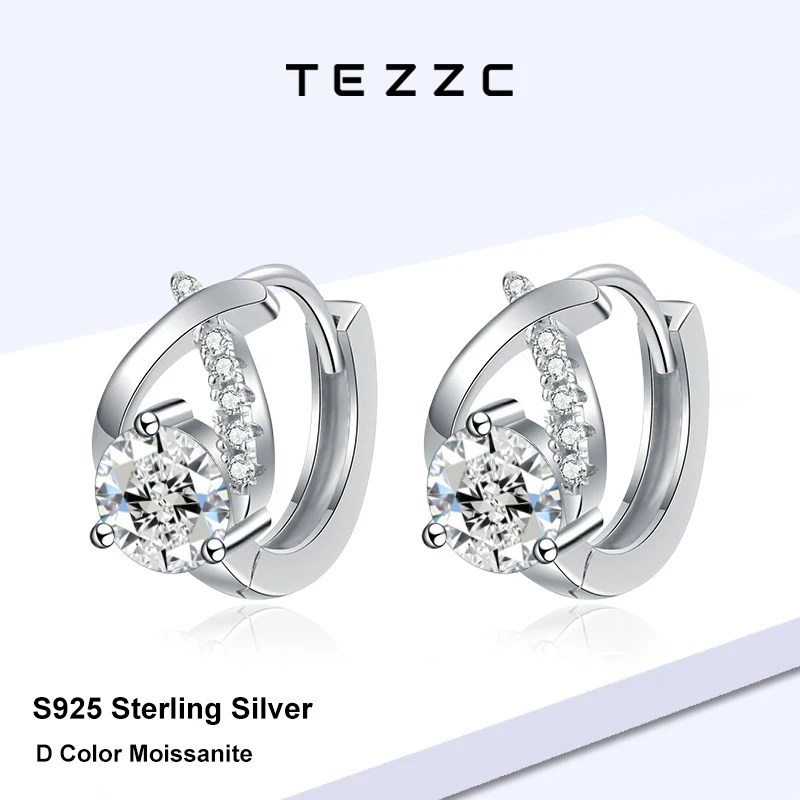 Tezzc Moissanite Huggie Hoop Earrings S925 Silver Side Pave Small Stone Twisted Buckle Earring Women Daily Wedding Jewelry Gift