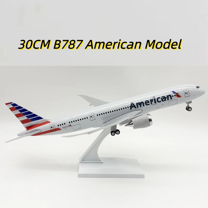 

Модель самолета Boeing 787 (B787) из смолы, масштаб 1:240, 30 см, с колесами и подставкой, имитация американского самолета, игрушка, декор для офиса