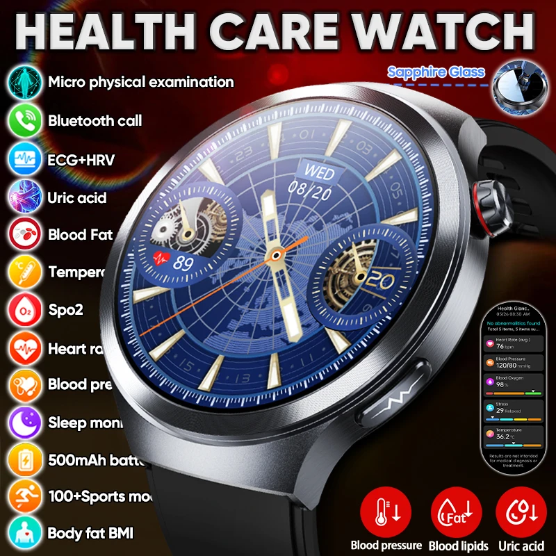 

2026 New Health Analysis ECG Uric Acid Blood lipids Smart Watch Men Blood pressure 1.73" AMOLED Screen Bluetooth Call Smartwatch