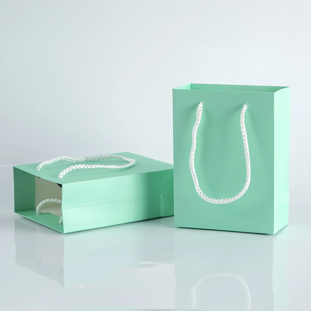 New Blue Shopping Bags With Rope Handles Kraft Paper Bags For Christmas Wedding Clothes Shoes Gift Box Bussiness Packaging