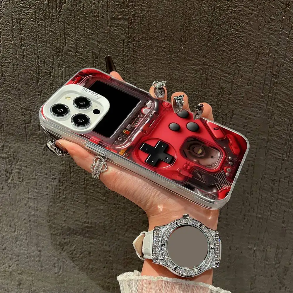 حافظة هاتف للأولاد محمولة لوحدات التحكم بالألعاب لهواتف iPhone 16,15,14,13,12,11,Mini,Pro,E,XS,SE4,MAX White Candy Matte Shell
