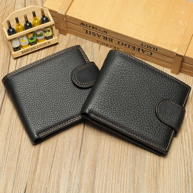 Genuine leather men's short wallet vintage cowhide coin purse business man card holder fashion money wallet