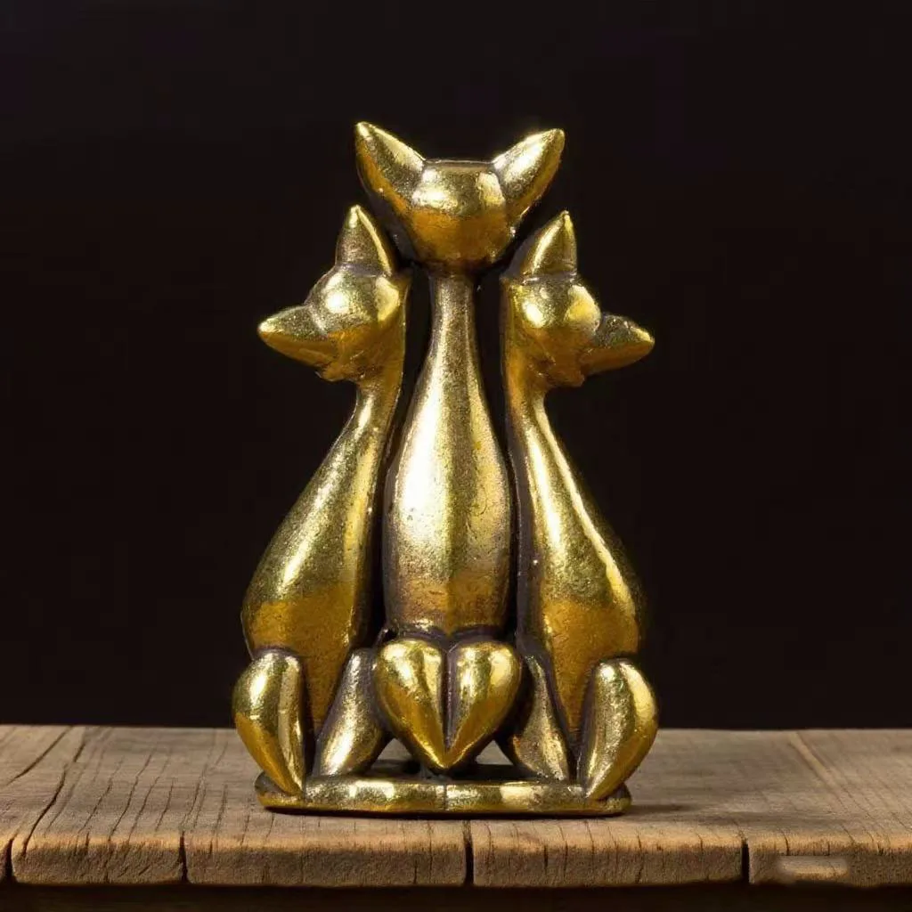 Vintage Brass Cat Couple Figurine—Desktop Home Decor and Creative Gift