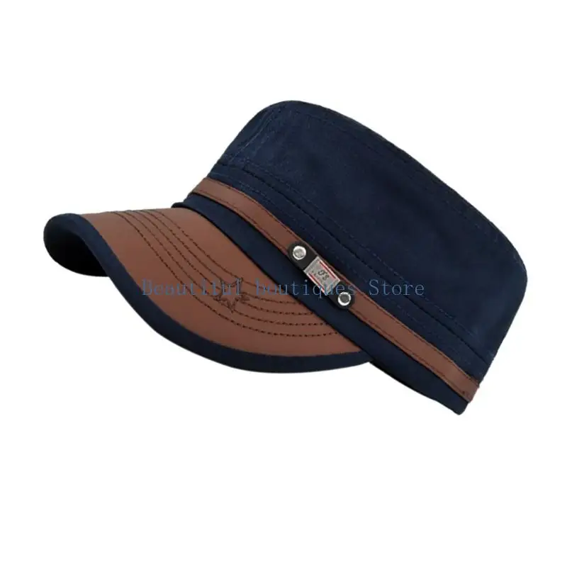 U4LF Soft Cotton Flat Top Baseball Hat With Flexible Brims Adjustable Sun Hat Soldier Cap For Outdoor Sport And Casual Wear