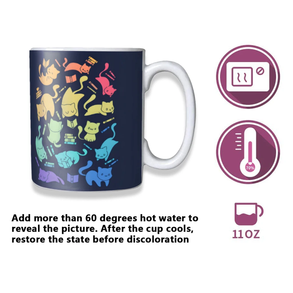 Cats and Books Creativity Change Color Chang mug Ceramic mug Hot Coffee Cup Breakfast Cup Mug Friend Gift