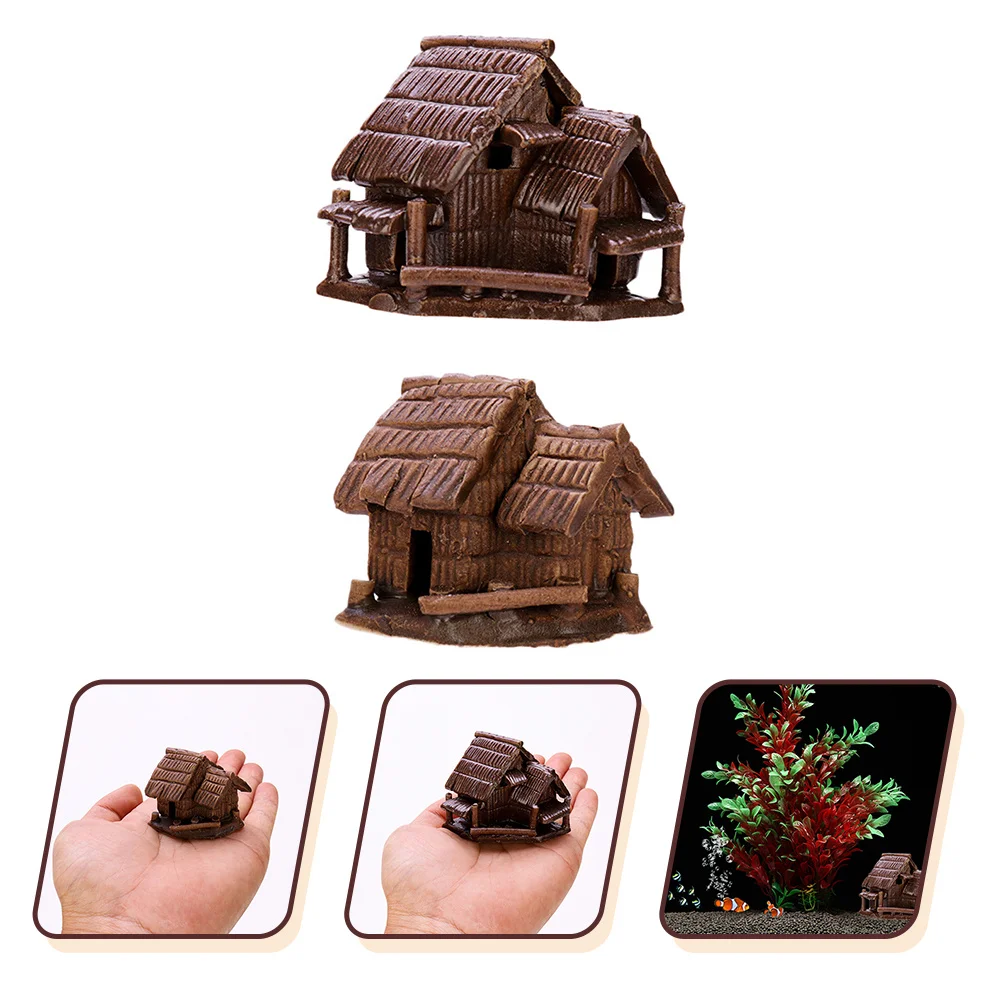 

1Set Thatched Roof Decor Ceramic Cottages for Aquarium Fish Tank Landscaping Small Ornament Underwater Craft Vivid