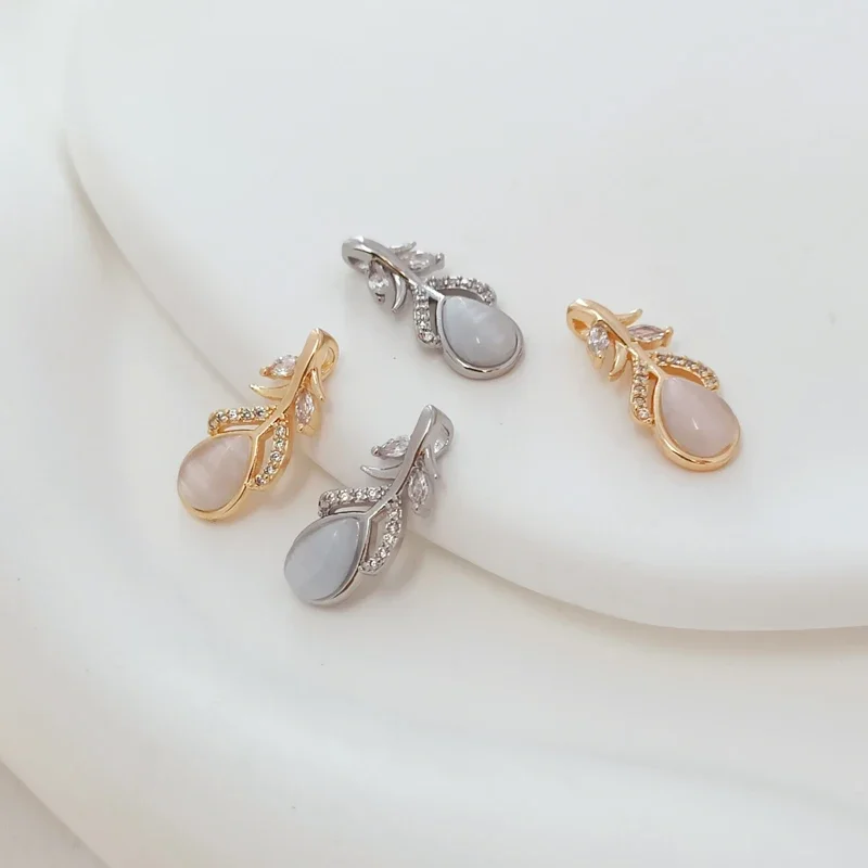 

14K White K Inlaid Cat's Eye Zircon Branch and Leaf Pendant Bracelet Necklace Pendant DIY Accessory