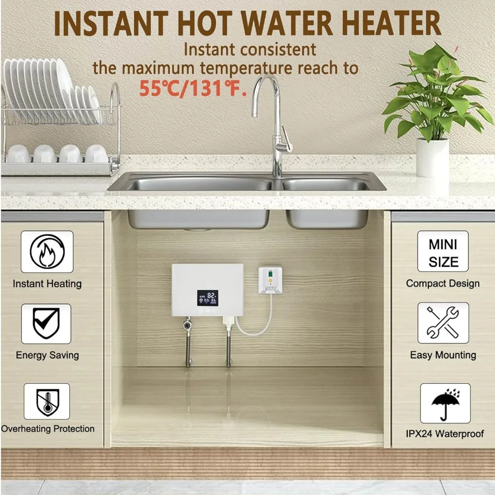 Mini Electric Tankless Water Heater 3000W 110V Constant Temperature Instant Hot Water Heater with Remote