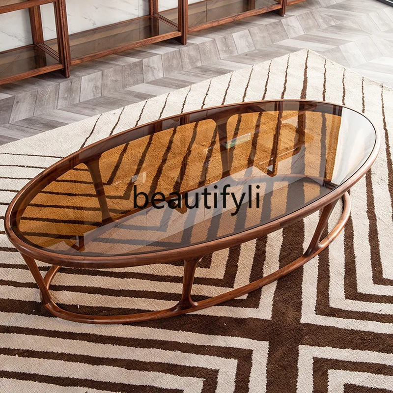 

Nordic Tea Table Black Walnut Living Room Tea Water Simple Tempered Glass Living Room Table