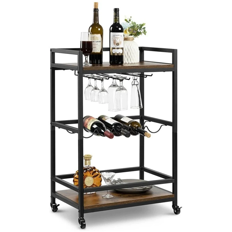 

Modern simple bar wine cart three-layer disassembly type red wine storage cart wine glass suspension cart