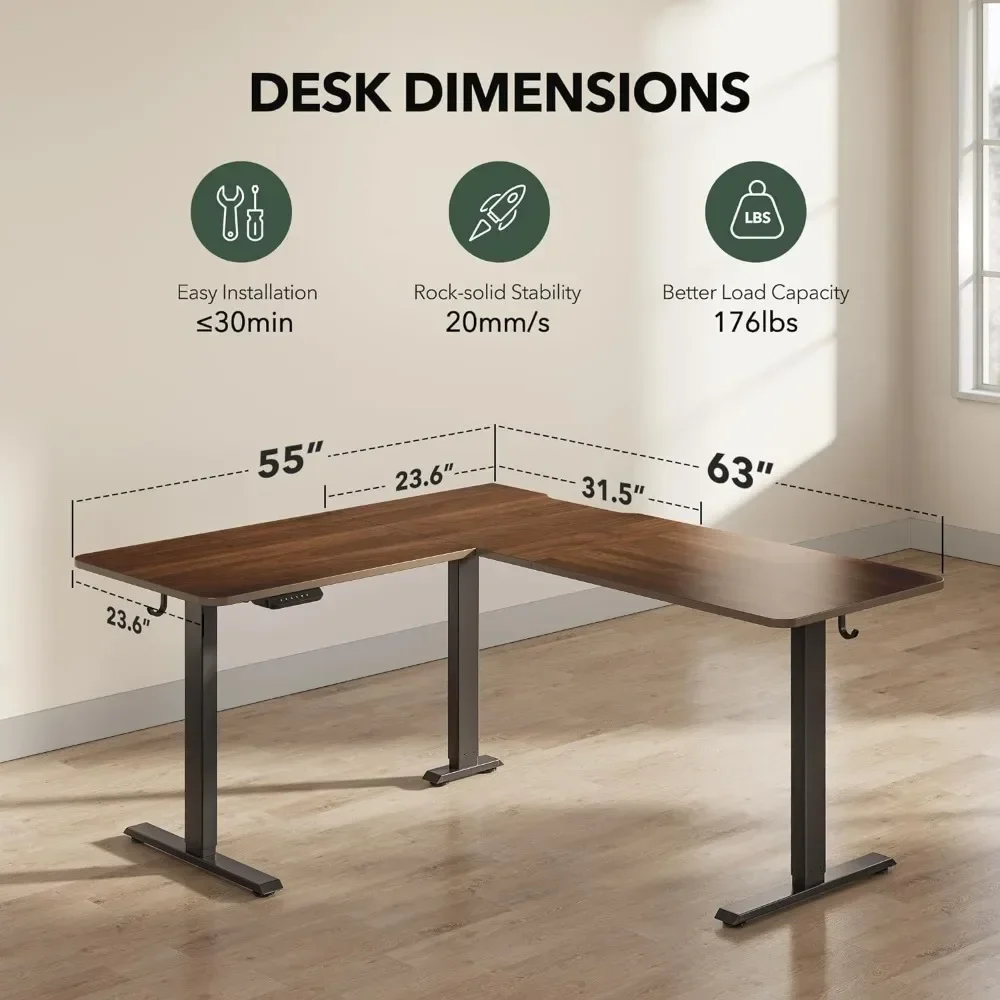 Computer Desk, 63 Inch Electric Vertical L-shaped Adjustable Height, Corner High Table, With Splicing Board Computer Desk