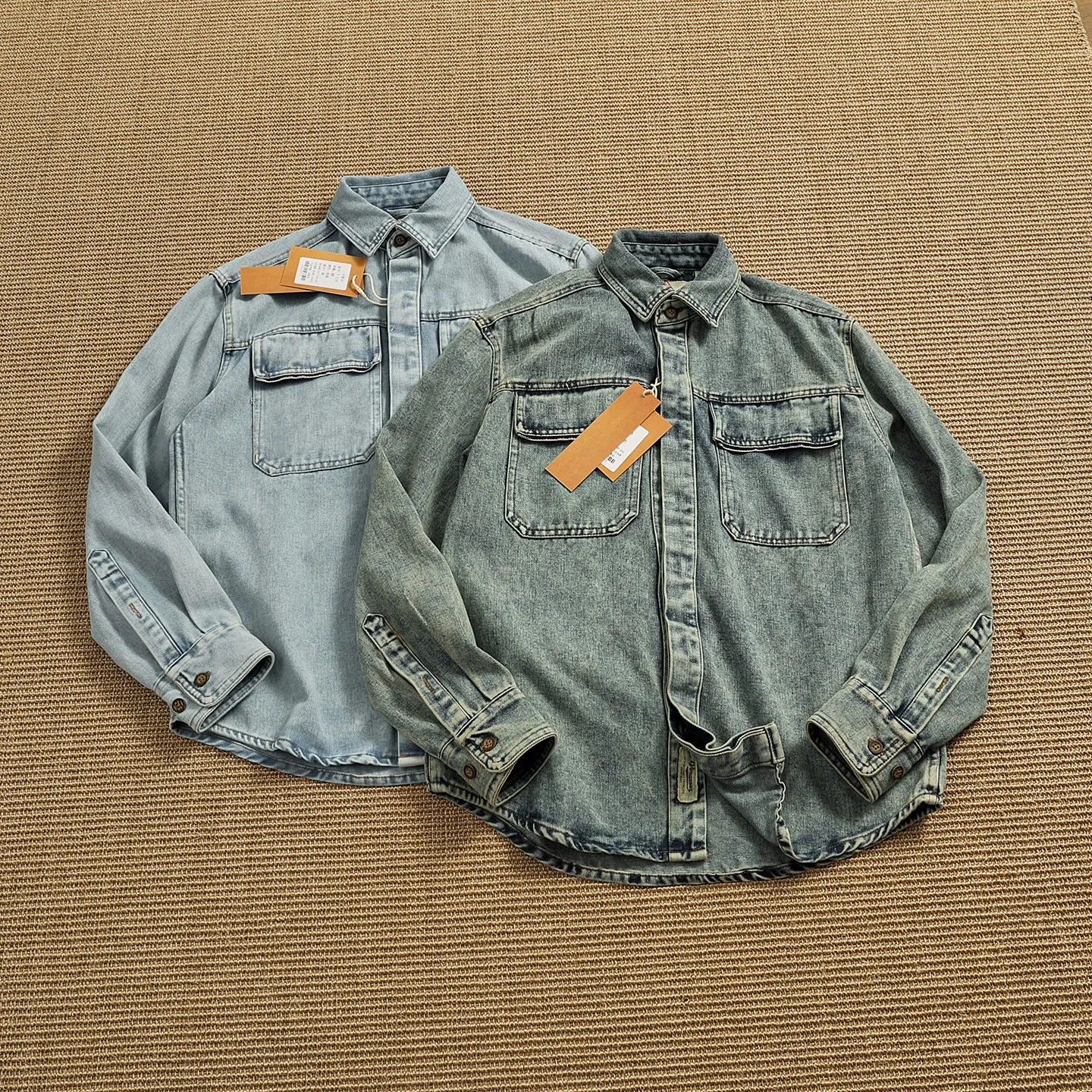 Spring Autumn New American Retro Heavyweight Double Pocket Denim Cargo Shirt Men's Amekaji 100% Cotton Washed Casual Thin Coat