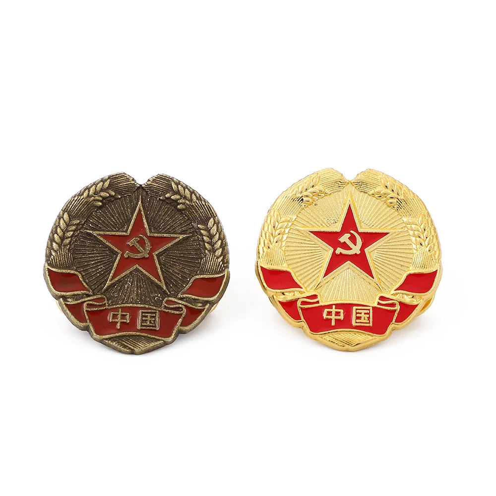 Red Flag Brooch China Chinese Red Star Communist Party Emblem Logo Badge Vintage Brooch Pins Wholesale