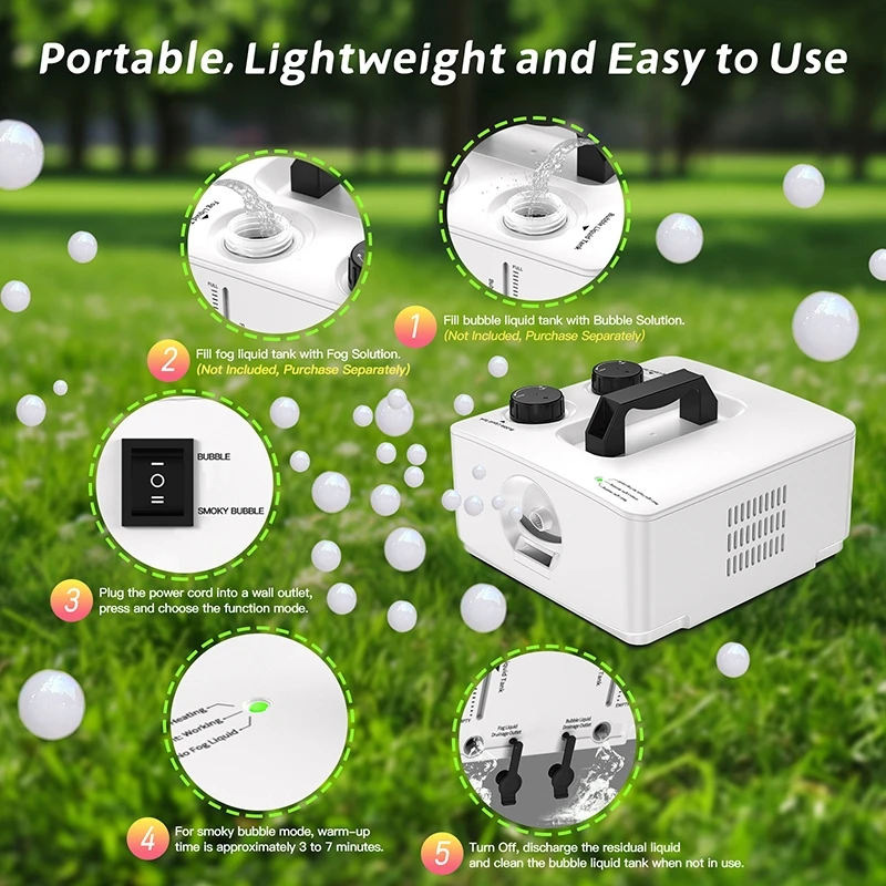 Máquina de burbujas de niebla, máquina portátil de burbujas de humo para interiores y exteriores, fiesta, boda, cumpleaños, fotografía, juguetes de Navidad y Halloween