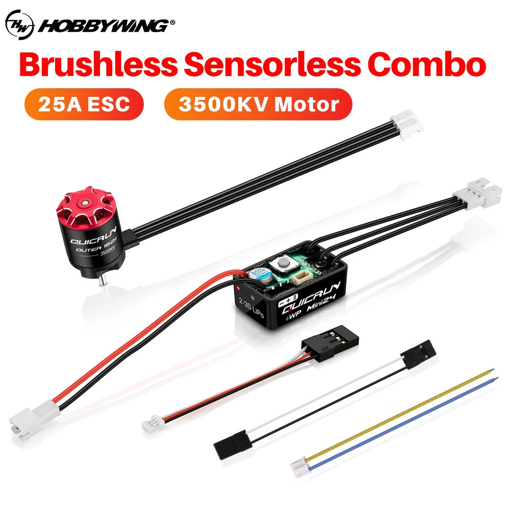 

HOBBYWING QuicRun WP-MINI24 25A ESC 1621SL 3500KV Brushless Sensorless Combo for 1/24 RC Crawler