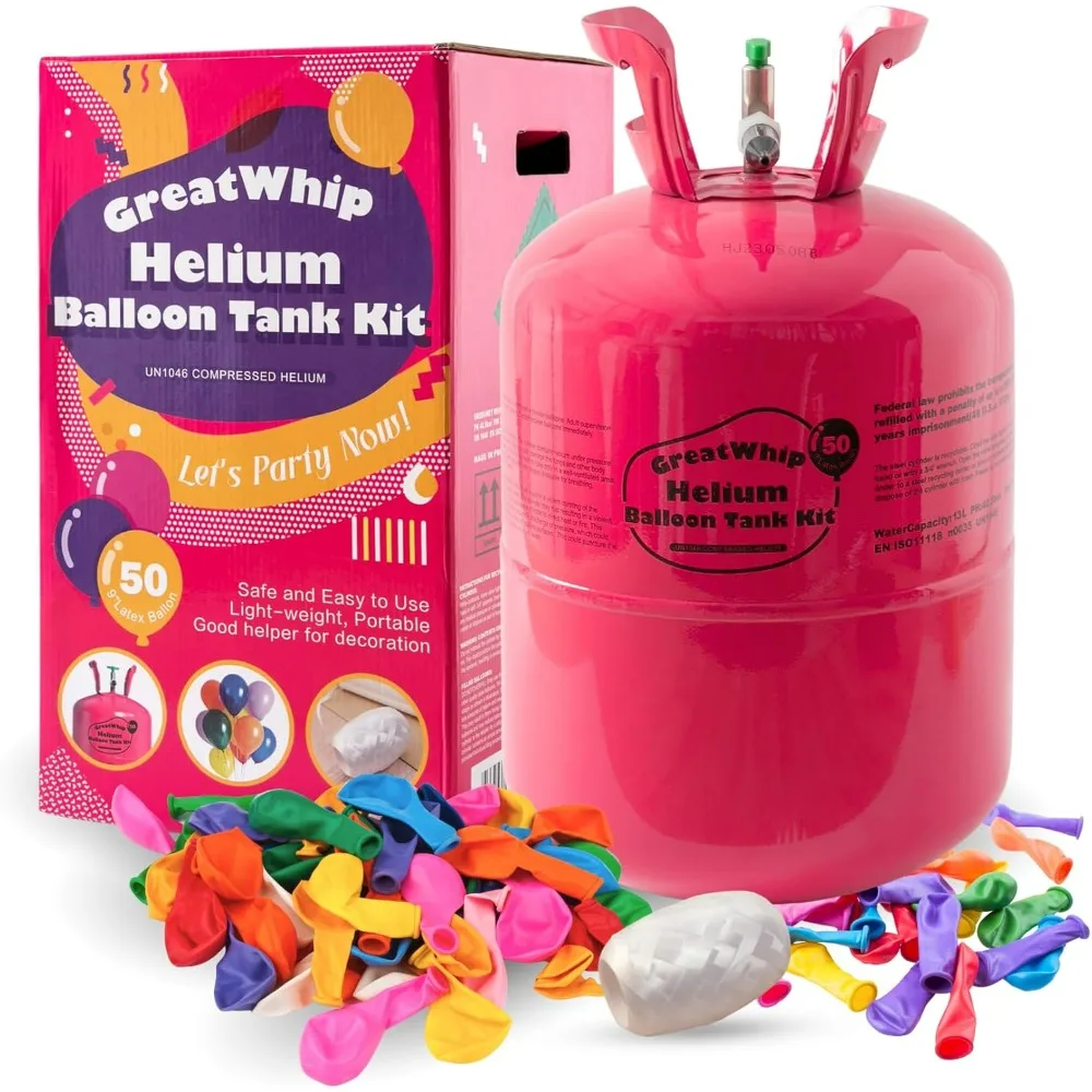 

GreatWhip 13L Helium Tank Up To 50 Latex Balloons, Helium Tank For Balloons At Home, 50 Latex Balloons And Ribbons Included.