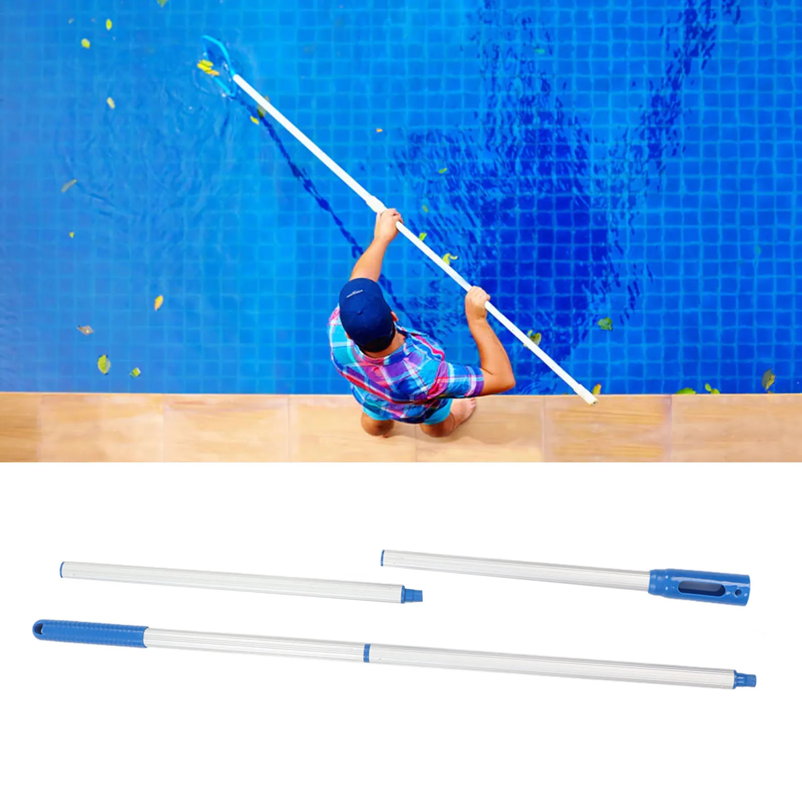 Pool Cleaning Pole Swimming Pool Pole 4 Section Anti Skid Adjustable 1.6 Meter for Bathtub for Skimmers