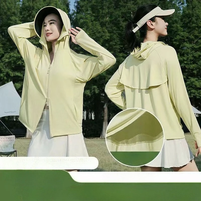 2026 New Women Summer Jacket Ice Silk Sunscreen Clothes Outdoor Loose Breathable Versatile Hooded Sunscreen Clothing Female Tops