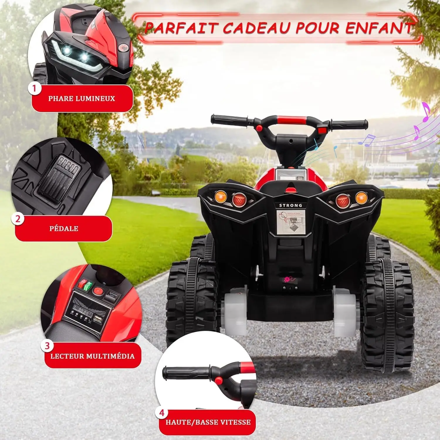 رباعية كهربائية 12 فولت للأطفال، ألعاب ركوب الأطفال ذات 4 عجلات مع مصابيح LED وموسيقى، جهاز تحكم عن بعد للأولاد والبنات 3 سنوات فما فوق #4